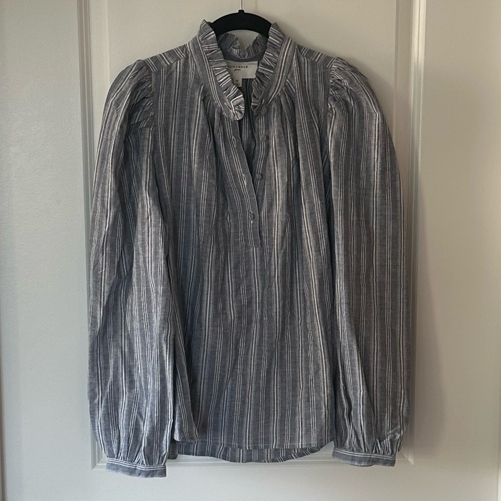 Pomander Place Gray and White Striped Blouse